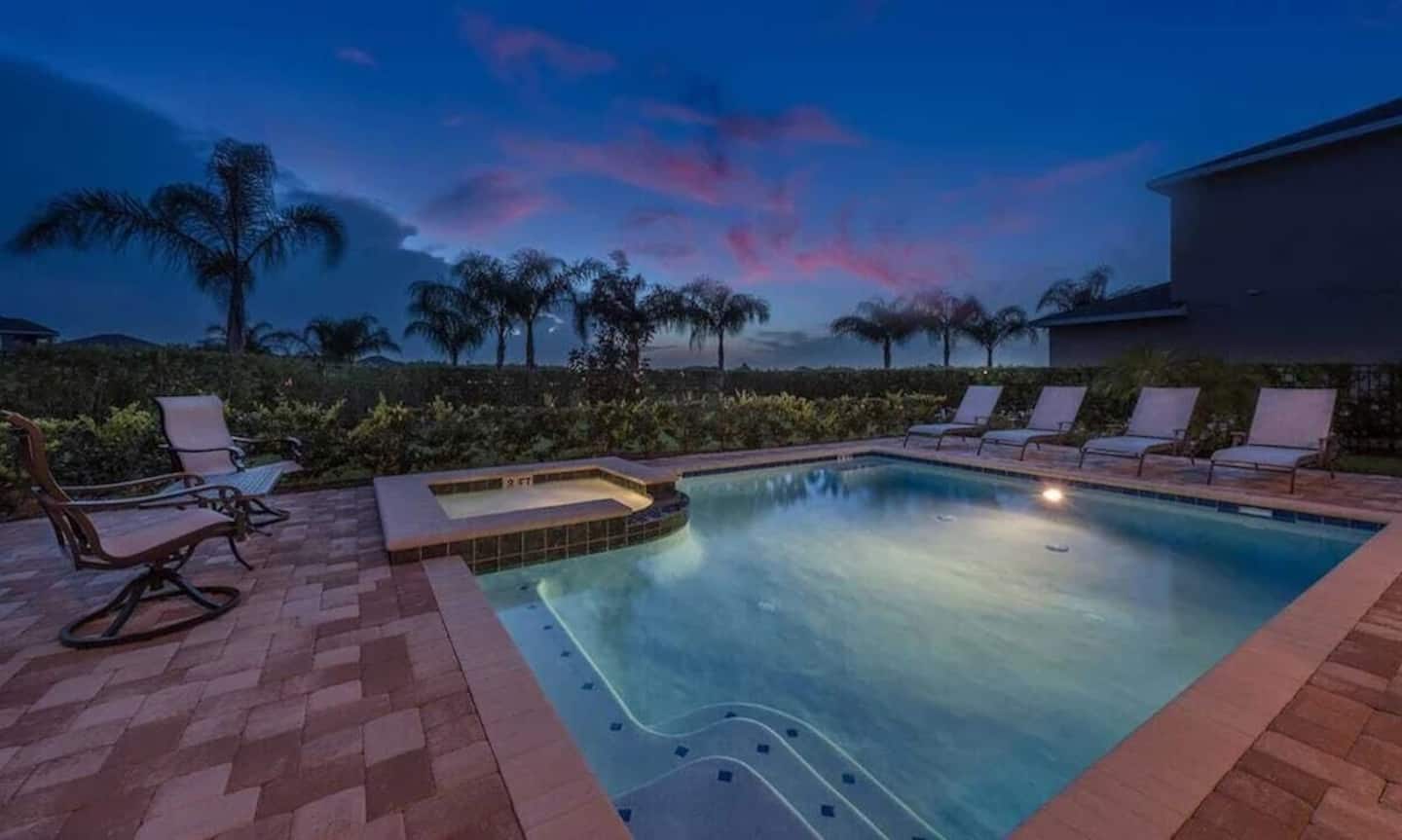 Sunset at the private pool